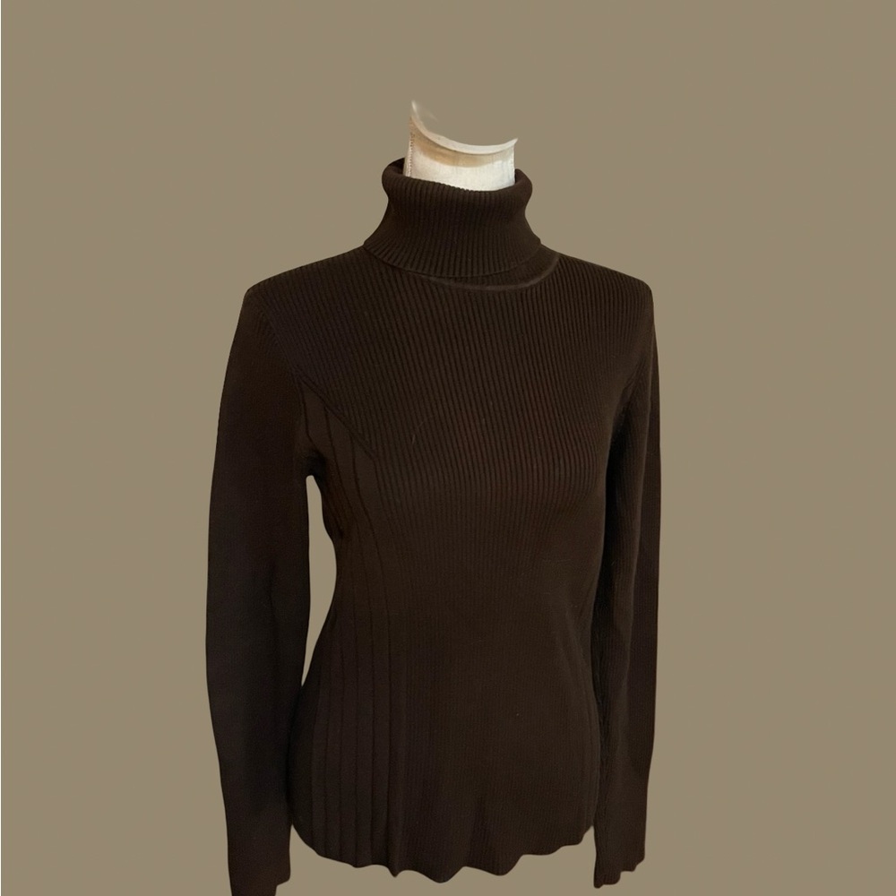 Unbranded chocolate brown ribbed design turtleneck sweater stretch size small - Picture 3 of 16